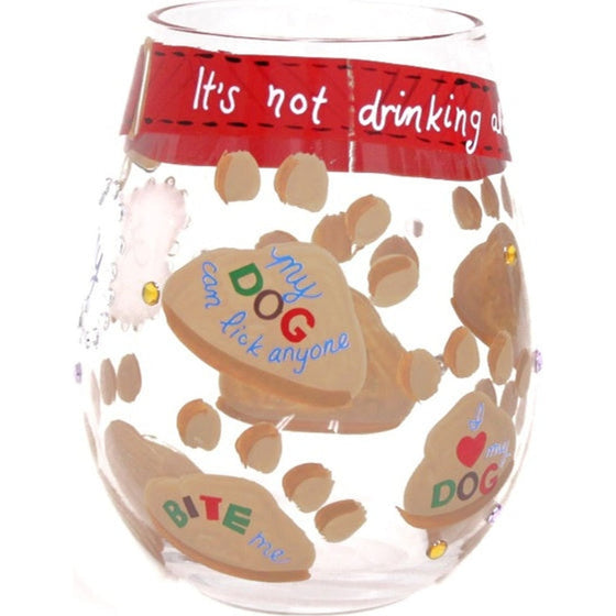Enesco 6006301 Designs By Lolita Hand-Painted Artisan Stemless Wine Glass, 20 Ounce, Love My Dog