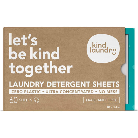 Kind Laundry 280811 Detergent Sheets Fragrance Free 60-Sheets, White
