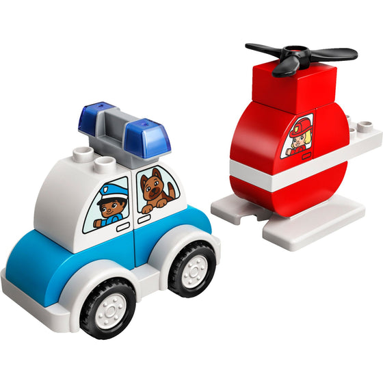 LEGO® DUPLO 10957 My First Fire Helicopter And Police Car Rescue Vehicles; Police Car And Helicopter Learning Toy, 14 Pieces, Multi-Colored