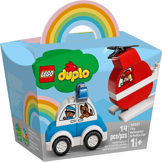 LEGO® DUPLO 10957 My First Fire Helicopter And Police Car Rescue Vehicles; Police Car And Helicopter Learning Toy, 14 Pieces, Multi-Colored