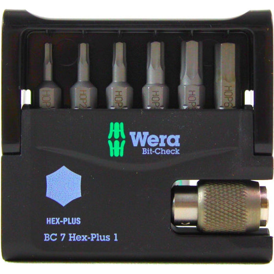 Wera 05056168001 Bit-Check 7 Hex-Plus 1 Bits Assortment, Multi