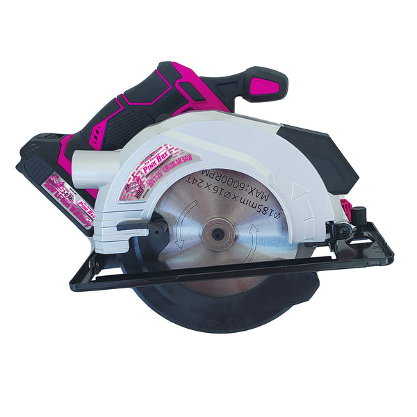 The Original Pink Box PB20VCIR_2AH_CHRGR 20-Volt Li-Ion Brushless  7-1/4-Inch Left Blade Cordless Circular Saw W/Battery, Pink