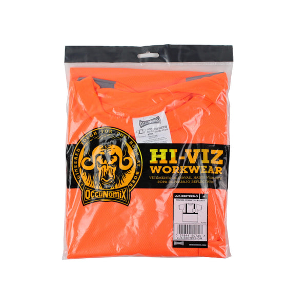 Occunomix LUX-SSETP2B Short Sleeve Wicking Birdseye T-Shirt W/Pocket Medium, Orange (High Visibility)
