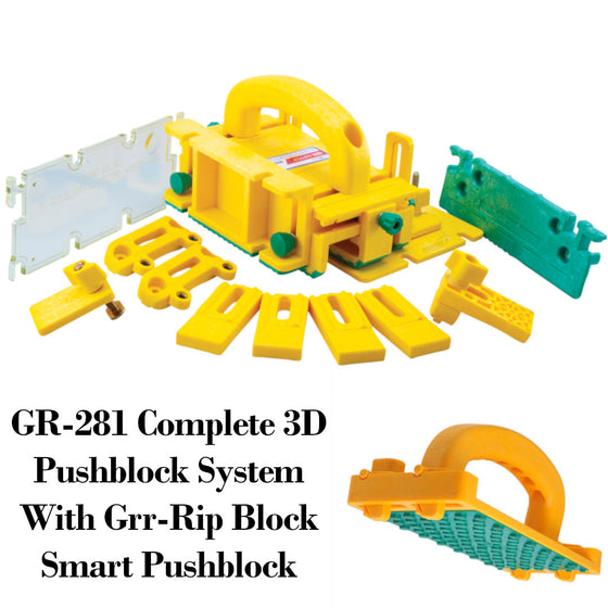 MICROJIG GRR-RIPPER GR-281+GB-1 Complete 3D Pushblock System With Grr-Rip Block Smart Pushblock, Yellow