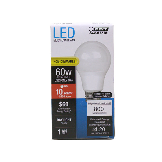 Feit Electric A800/850/10KLED Led A19 60-Watt Equiv., 10 Year, 11K, Non-Dimmable , 800 Lumen, 5000K, Daylight