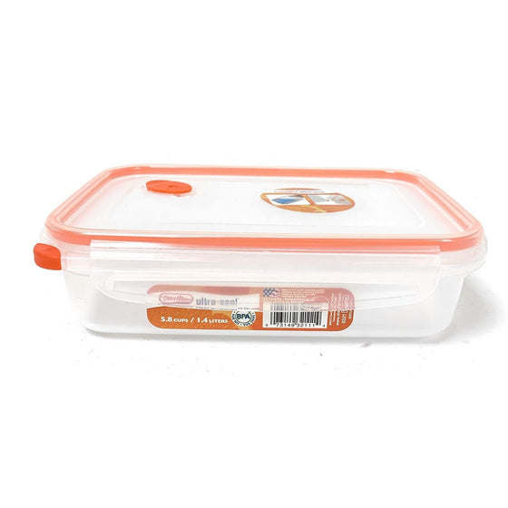 Sterilite 0321 Ultra-Seal 1.4 Liters Tupperware, 3-Pack, Clear W/ Tangerine Accent