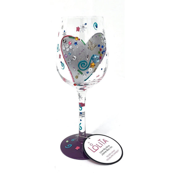 Enesco GLS11-5511V Lolita Love My Wine J'aime Mon Vin "Silver Lining" Hand Painted Wine Glass Gift, Multi-Colored