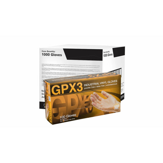 Ammex GPX344100 Gpx3 Industrial Vinyl Gloves, 3 Mil, Size Medium, Latex Free, Powder Free, Food Safe, Disposable, Non-Sterile,, 10-Pack, Clear