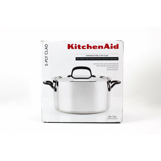 (Used Open Box) Kitchenaid 30002 5-Ply Clad Polished Stainless Steel Stock Pot/Stockpot With Lid, 8 Quart