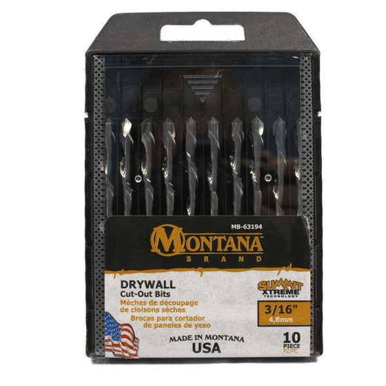 Montana Brand, MB-63194, Drywall Cut Out Drill Bits, 3/16", - 4,8 mm, 10 Piece