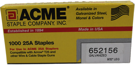 ACME 652156 9/32" Staples for 25A Staplers