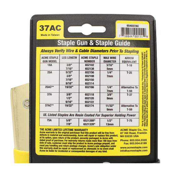 Acme Staple, 654037AC, 37AC Staple Gun with Bottom-Load Magazine, Size Crown, 11/32"
