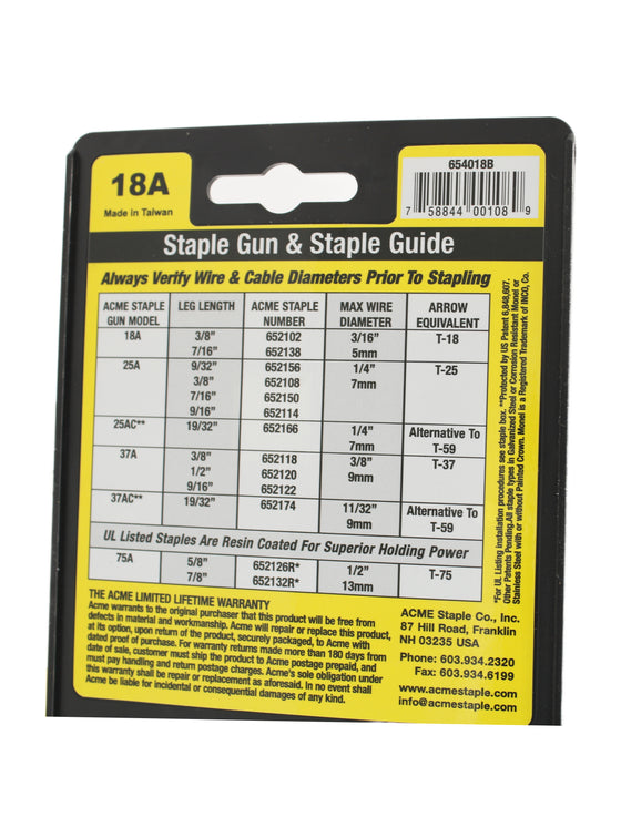 Acme Staple 18A Staple Gun with Bottom-Load Magazine for Crown, 3/16"654018B