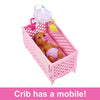 Barbie Skipper Babysitters Inc. Crib Playset with Skipper Doll, Baby Doll with Sleepy Eyes, Crib, Mobile & Accessories | Kids Pretend Play Toy