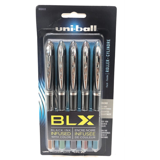 Uni-Ball 1832410 Blx Roller Pens Micro 0.5 Mm Piece Of 5, Assorted Colors