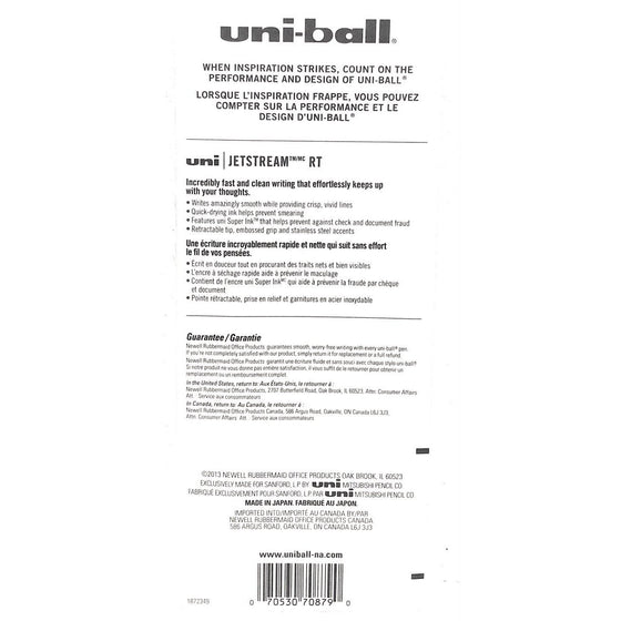 Uniball 70879 Uni-Ball Jetstream Fine Point 0.7 Mm Piece Of 3, Assorted