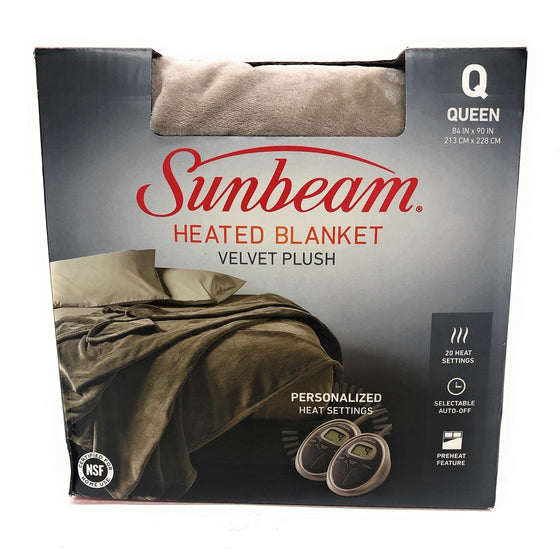 Sunbeam 995996 Sunbream Heated Blanket Velvet Plush, Beige