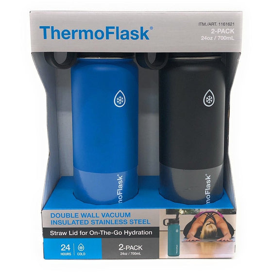 Thermoflask 1161621 24Oz Double Insulated Flasks 2 Piece, Blue, Black