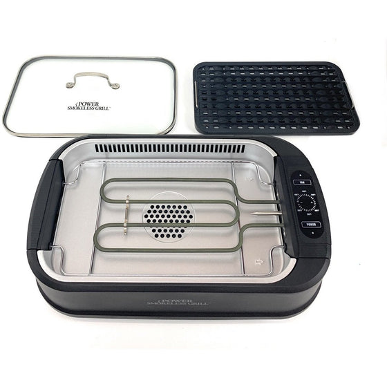 Tristar I980094612 Power Smokeless Grill With Non-Stick Coating, Tempered Lid And Interchangeable Griddle Plate, Black
