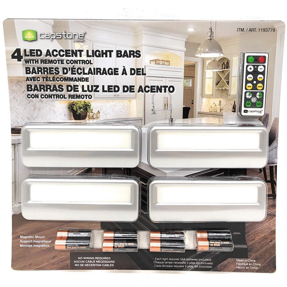 Capstone 1193779 Lighting 4 Led Accent Light Bars With Remote Control, Gray, White