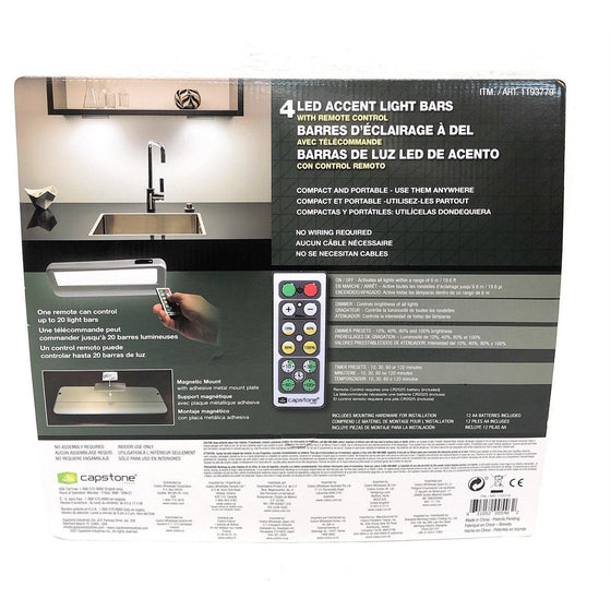 Capstone 1193779 Lighting 4 Led Accent Light Bars With Remote Control, Gray, White