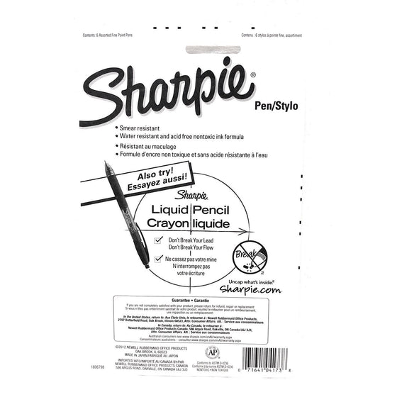 Sharpie 1802225 Pen Stylo Colors 6 Count, Assorted