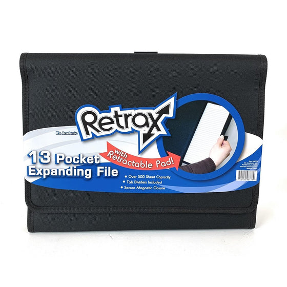 It's Academic 987786D Retrax 13 Pocket Expanding File With Retractable Pad Single, Black