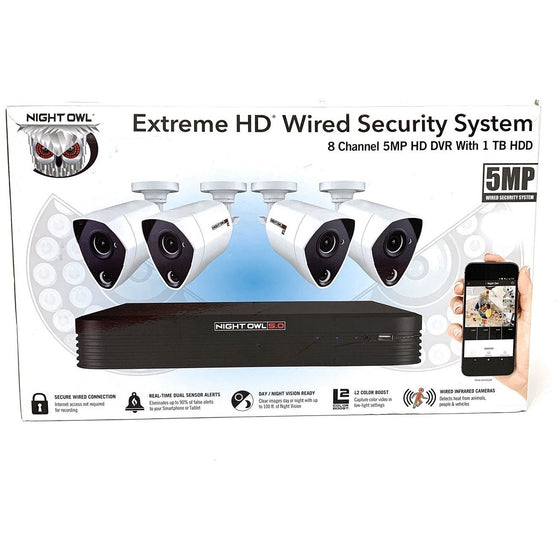 Night Owl 128532 Extreme Hd Wired Security System 8 Channel 5Mp Hd Dvr With 1 Tb Hdd