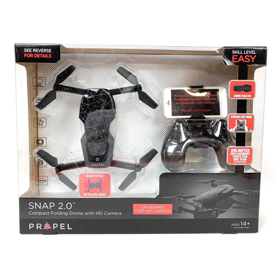 Propel 1344844 Snap 2.0 Compact Folding Drone With Hd Camera, Black