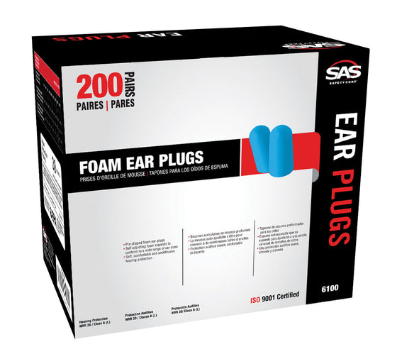 SAS Safety Corp Foam Ear Plugs, 200 Pairs of Disposable Safety Ear Plugs, Soft Foam Noise Reducing Pre-Shaped Hearing Protection, Ear Protection for Construction, Manufacturing, Landscaping