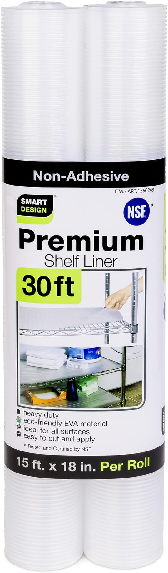 Smart Design Wire Shelf Liner Ribbed Grip - 18 Inch x 30 Feet Total (Set of 2 Rolls) - Metal Wire Shelving Non Adhesive Protection Garage Racks - NSF Certified - Kitchen - Clear
