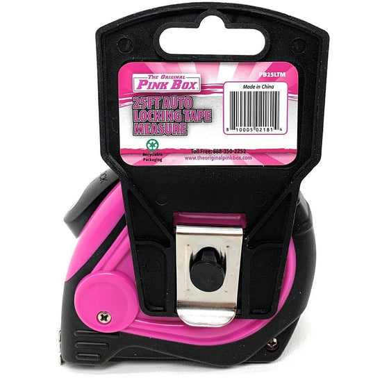 The Original Pink Box PB25LTM 25 Ft Auto Locking Tape Measure, Pink