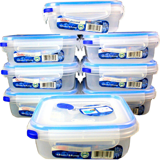 Sterilite 0331 4.0 Cup Ultra Seal Square Food Storage Container, 8-Pack, Clear