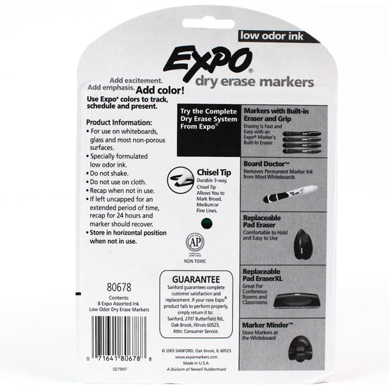 Expo 80678 Low-Odor Dry Erase Markers, Chisel Tip, , 8-Count, Assorted Colors