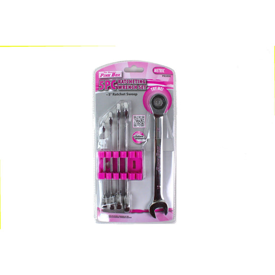 The Original Pink Box PB5MM_SAE_BUNDLE 10-Piece Ratcheting Wrench Set Metric And Standard, Silver