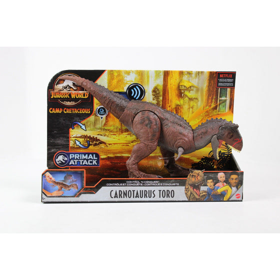 Jurassic World GNL07 Camp Cretaceous Isla Nublar Control 'N Conquer Carnotaurus Toro Large Dinosaur Figure With Primal Attack Feature, Sounds, Movable Joints, Authentic Detail; Map & Stickers, 4 Years & Up, Multi-Colored