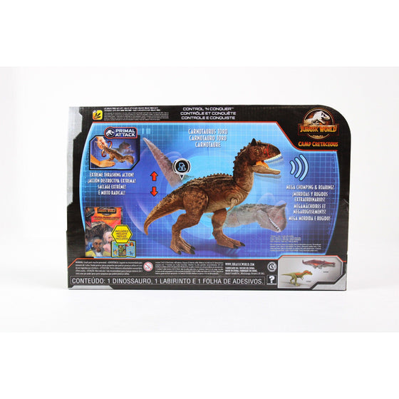 Jurassic World GNL07 Camp Cretaceous Isla Nublar Control 'N Conquer Carnotaurus Toro Large Dinosaur Figure With Primal Attack Feature, Sounds, Movable Joints, Authentic Detail; Map & Stickers, 4 Years & Up, Multi-Colored