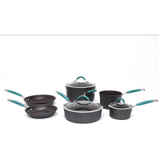 Rachael Ray 87641 Cucina Hard Anodized Nonstick Cookware Pots And Pans Set, 12 Piece, Gray With Blue Handles, Gray With Blue Handles