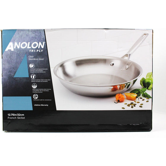 Anolon 31510 Triply Clad Frying Pan / Fry Pan / Skillet - 12.75 Inch, Silver, Stainless Steel
