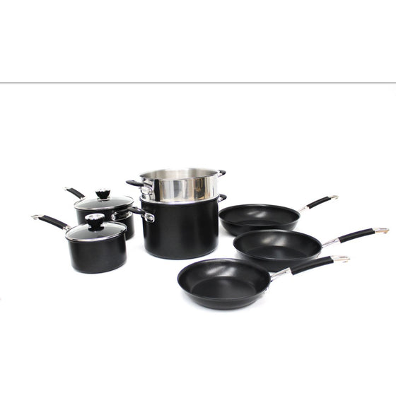 Anolon 87537 Smartstack Hard-Anodized Nesting Pots And Pans Set/Cookware Set, 10-Piece,, Black