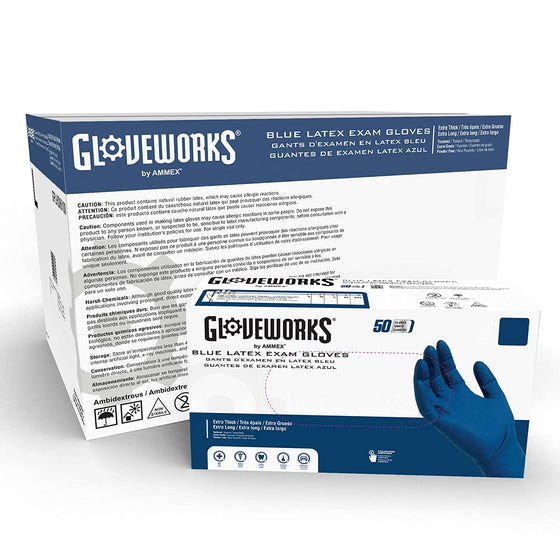 Gloveplus GPLHD86100 Hd Medical Latexgloves, 13 Mil, Size Large, Powder Free, Textured, Disposable, Non-Sterile,, 10-Pack, Blue