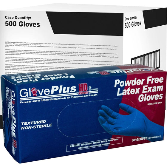 Gloveplus GPLHD88100 Hd Medical Latexgloves, 13 Mil, Size Xlarge, Powder Free, Textured, Disposable, Non-Sterile,, 10-Pack, Blue