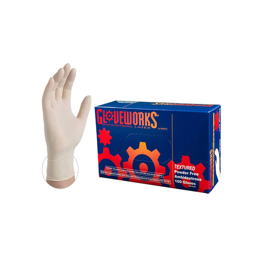 Gloveworks TLF42100 Latex Industrial Powder Free Disposable Gloves, 10-Pack, Ivory