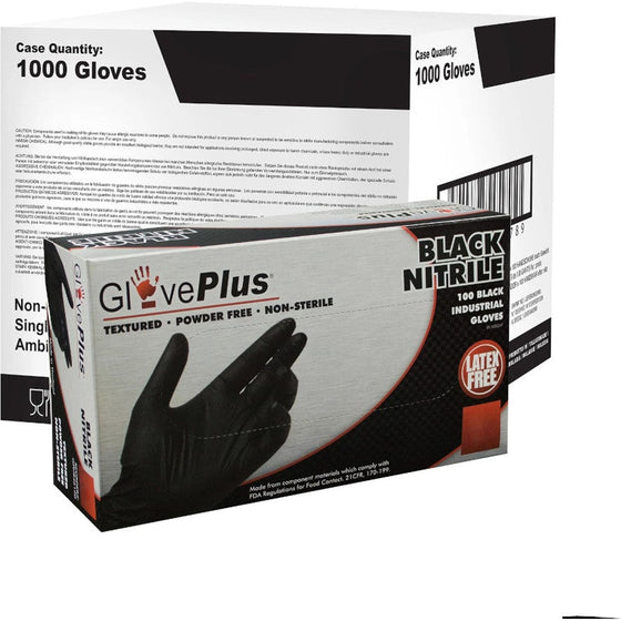 Gloveplus GPNB44100 Industrial Nitrilegloves, 5 Mil, Size Medium, Latex Free, Powder Free, Textured, Disposable,, 10-Pack, Black