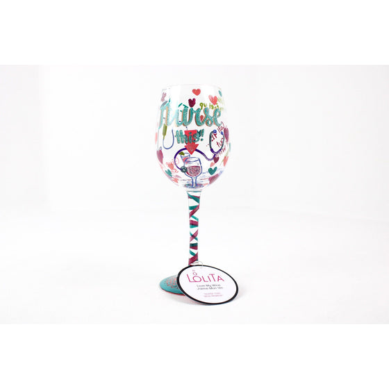 Enesco 6006294 Designs By Lolita Nurse This Hand-Painted Artisan Wine Glass, 15 Ounce,, Multi-Colored