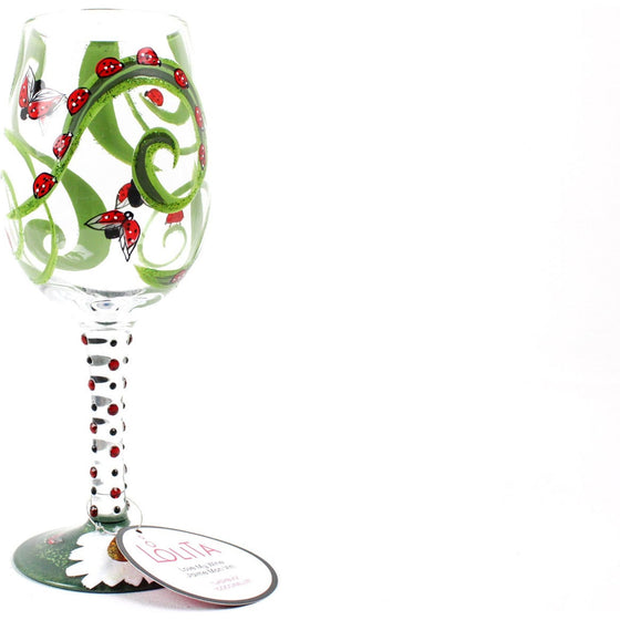 Enesco 6001626 Designs By Lolita Ladybug Artisan-Blown Glass Wine Glass, 15 Oz., Multi-Colored