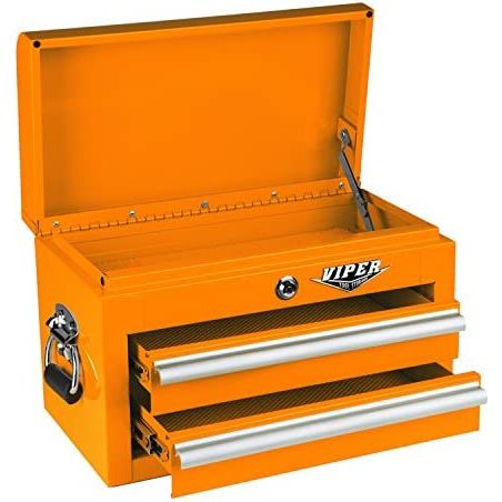 Viper Tool Storage V218MCOR 18-Inch 2-Drawer 18G Steel Mini Storage Chest W/ Lid Compartment,, Orange