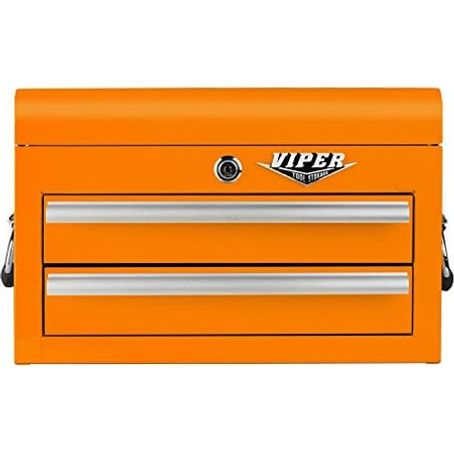 Viper Tool Storage V218MCOR 18-Inch 2-Drawer 18G Steel Mini Storage Chest W/ Lid Compartment,, Orange