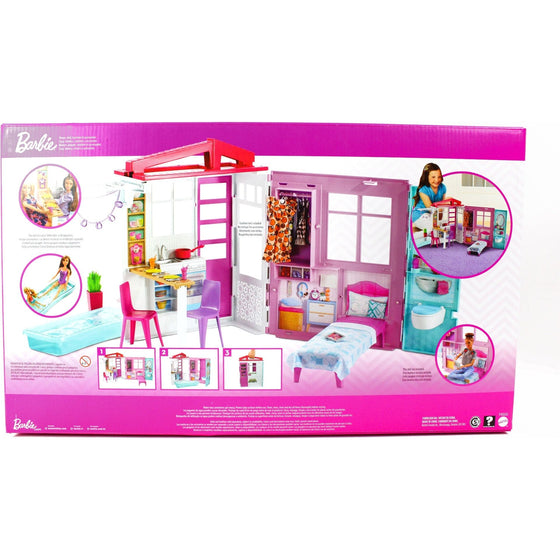Barbie FXG55 Doll And Dollhouse, Portable 1-Story Playset With Pool And Accessories, For 3 To 7 Year Olds, Multi-Colored