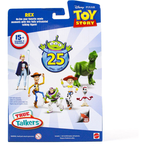 Toy Story GFR16 Disney Pixar 4 True Talkers Rex Figure, 7.8 In / 19.81 Cm-Tall Posable, Talking Character Figure With Authentic Movie-Inspired Look And 15+ Phrases, Gift For Kids 3 Years And Older, Multi-Colored